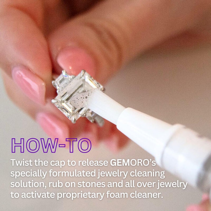 Gemoro Sparkle Wand | Jewerly Cleaner Pen for On-The-Go | Travel Size Portable Cleaning Solution for Rings & Jewelry | Safe on Diamonds, Gemstones & Moissantie with Free Microfiber Cleaning Cloth - Image 3
